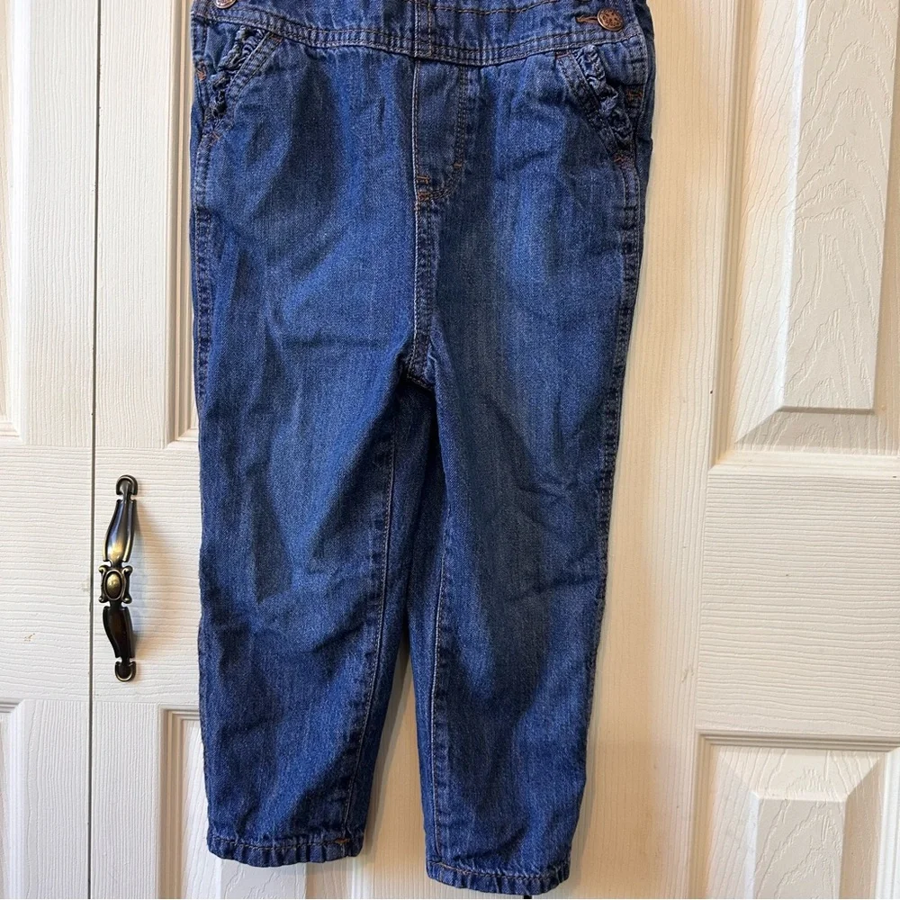 Oshkosh Girls Size 4T Buffalo Plaid Lined Denim Overalls Bib Ruffle Pockets